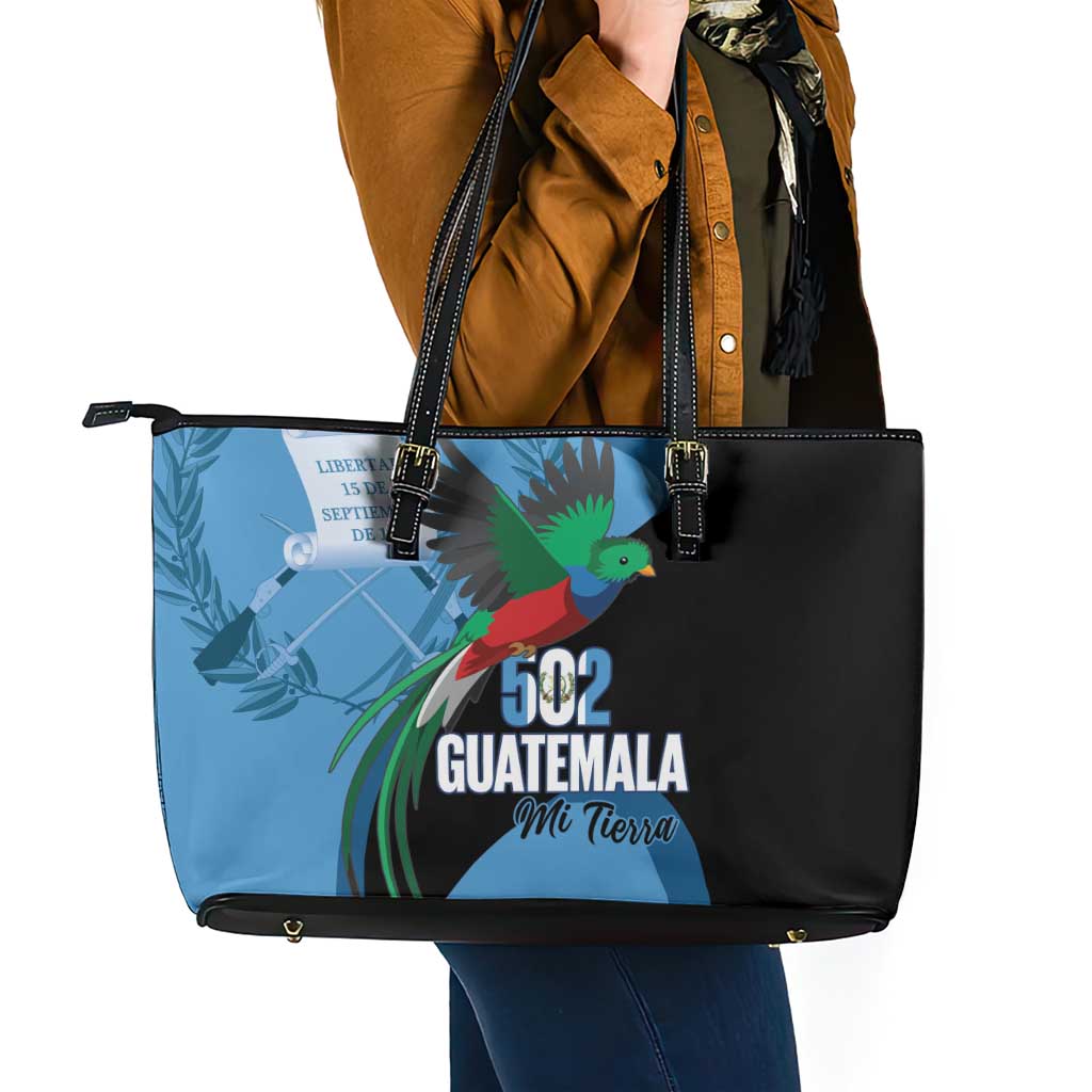 Guatemala Independence Day Leather Tote Bag 502 Mi Tierra Resplendent Quetzal - Wonder Print Shop