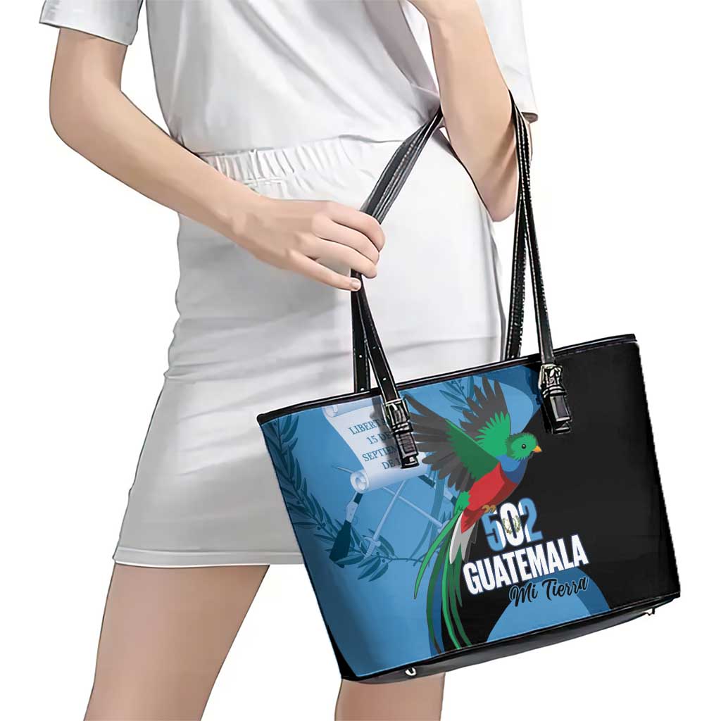 Guatemala Independence Day Leather Tote Bag 502 Mi Tierra Resplendent Quetzal - Wonder Print Shop
