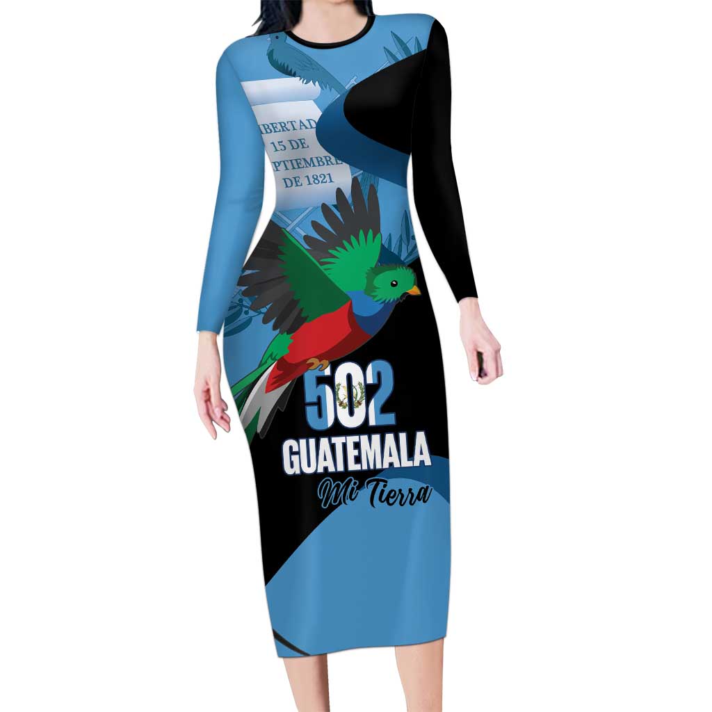 Guatemala Independence Day Long Sleeve Bodycon Dress 502 Mi Tierra Resplendent Quetzal - Wonder Print Shop