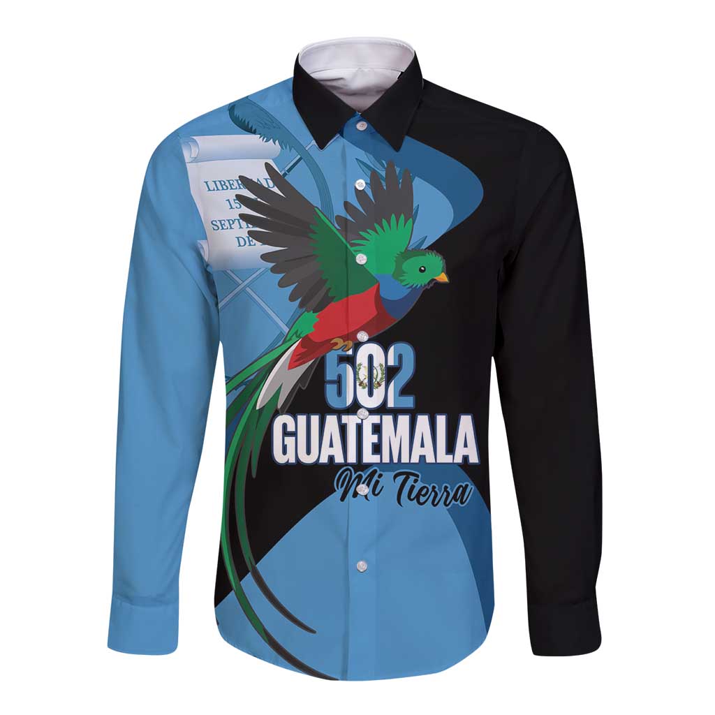 Guatemala Independence Day Long Sleeve Button Shirt 502 Mi Tierra Resplendent Quetzal - Wonder Print Shop