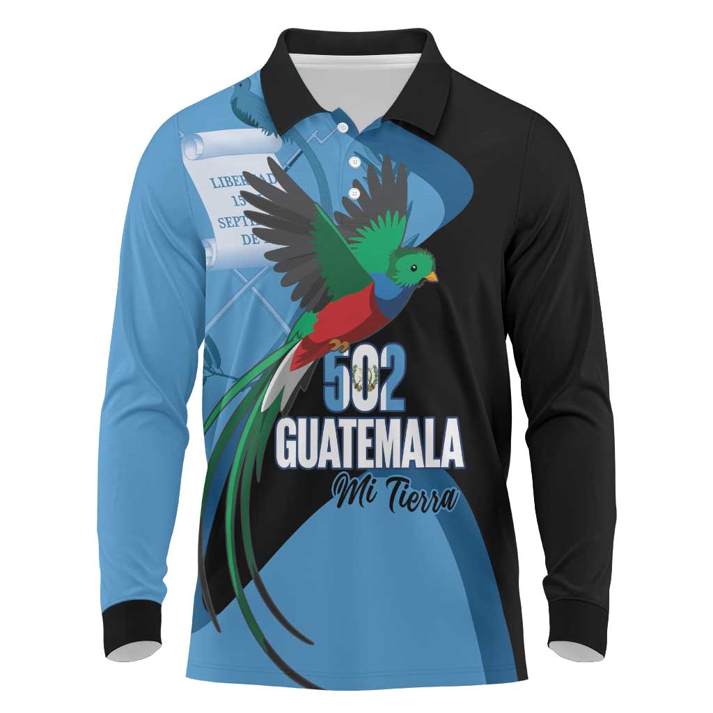 Guatemala Independence Day Long Sleeve Polo Shirt 502 Mi Tierra Resplendent Quetzal - Wonder Print Shop