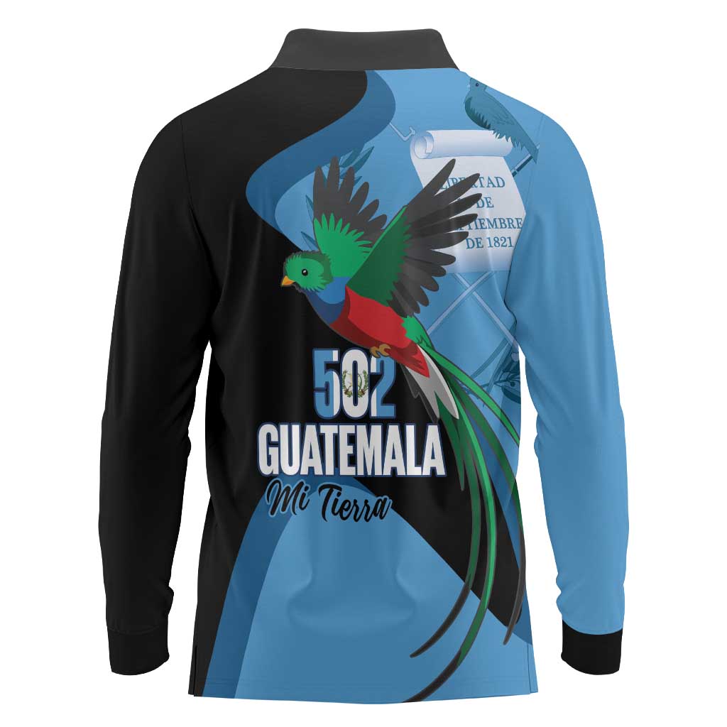 Guatemala Independence Day Long Sleeve Polo Shirt 502 Mi Tierra Resplendent Quetzal - Wonder Print Shop