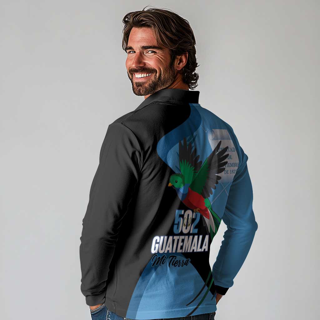 Guatemala Independence Day Long Sleeve Polo Shirt 502 Mi Tierra Resplendent Quetzal - Wonder Print Shop