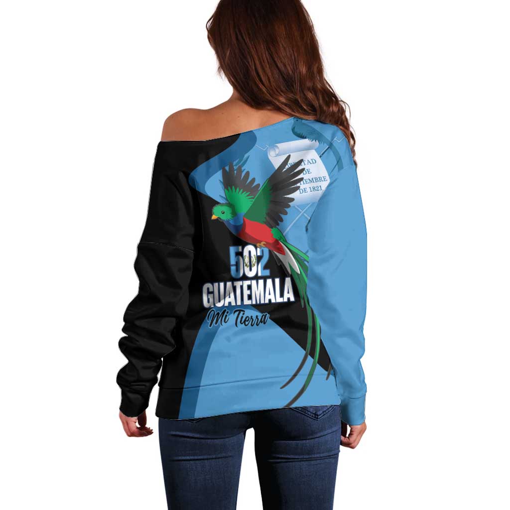 Guatemala Independence Day Off Shoulder Sweater 502 Mi Tierra Resplendent Quetzal - Wonder Print Shop