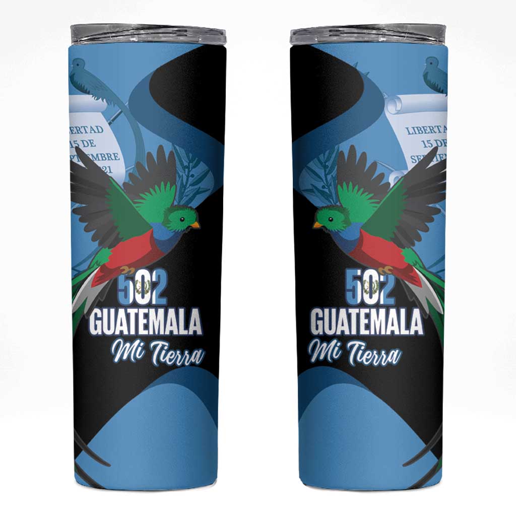 Guatemala Independence Day Skinny Tumbler 502 Mi Tierra Resplendent Quetzal - Wonder Print Shop