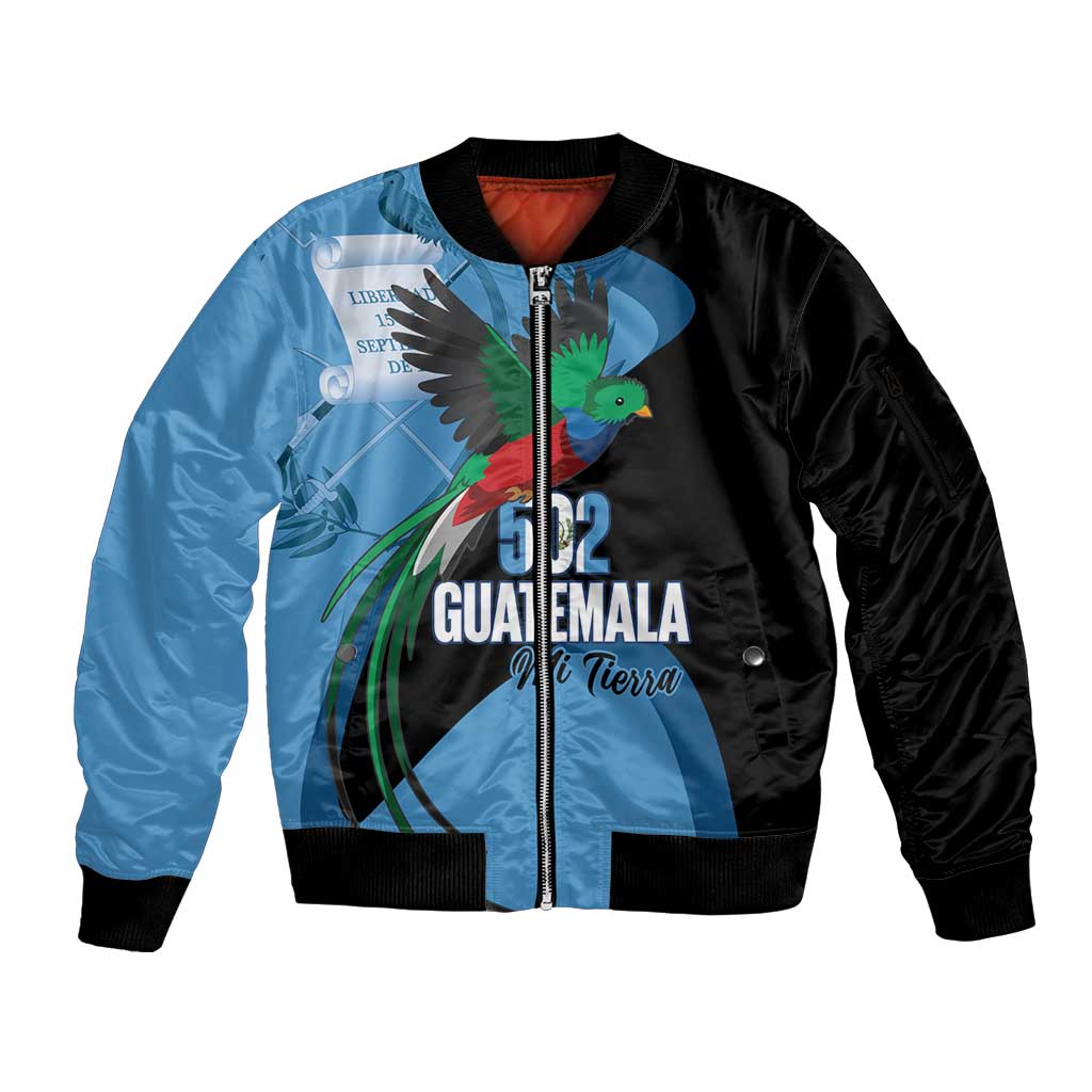 Guatemala Independence Day Sleeve Zip Bomber Jacket 502 Mi Tierra Resplendent Quetzal - Wonder Print Shop