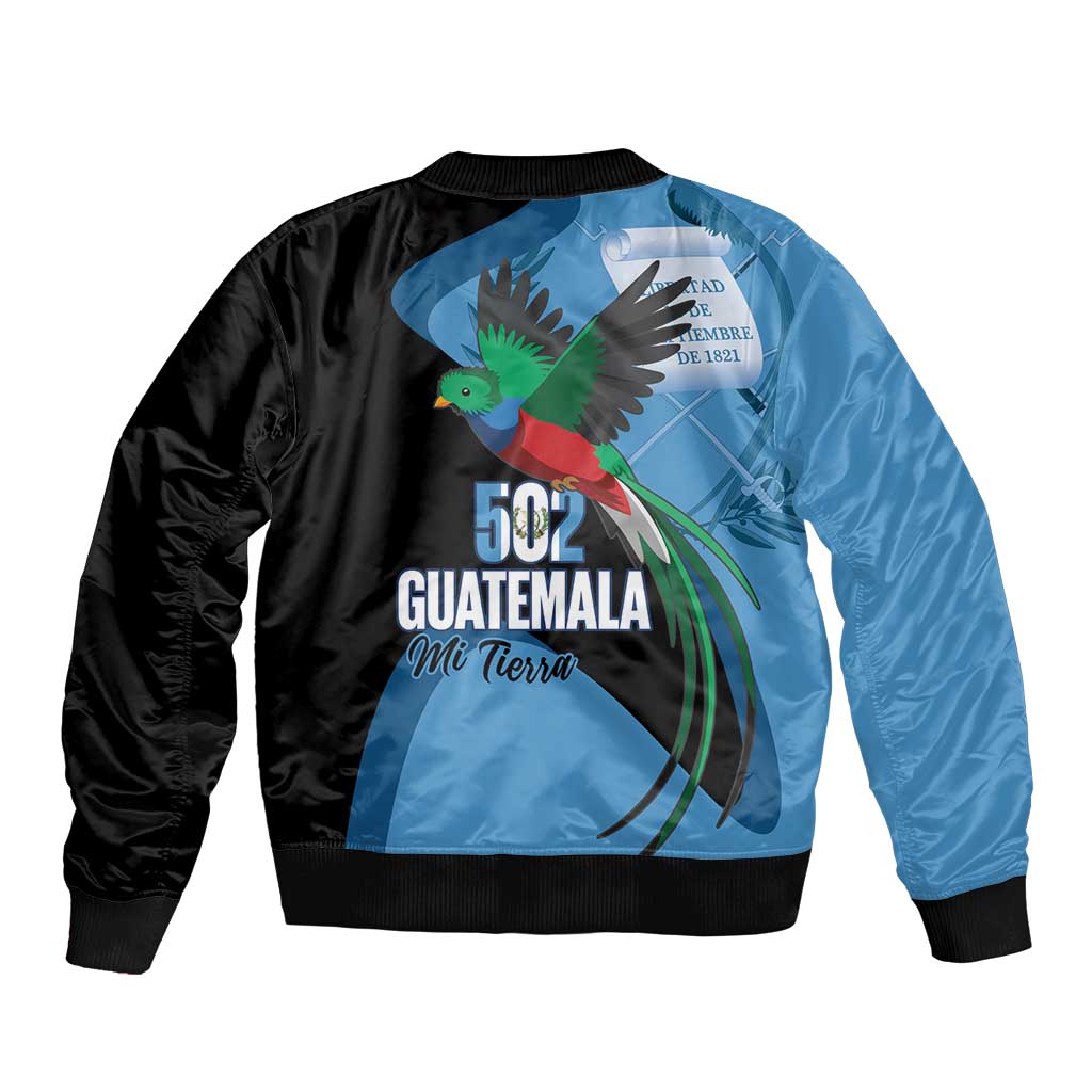 Guatemala Independence Day Sleeve Zip Bomber Jacket 502 Mi Tierra Resplendent Quetzal - Wonder Print Shop