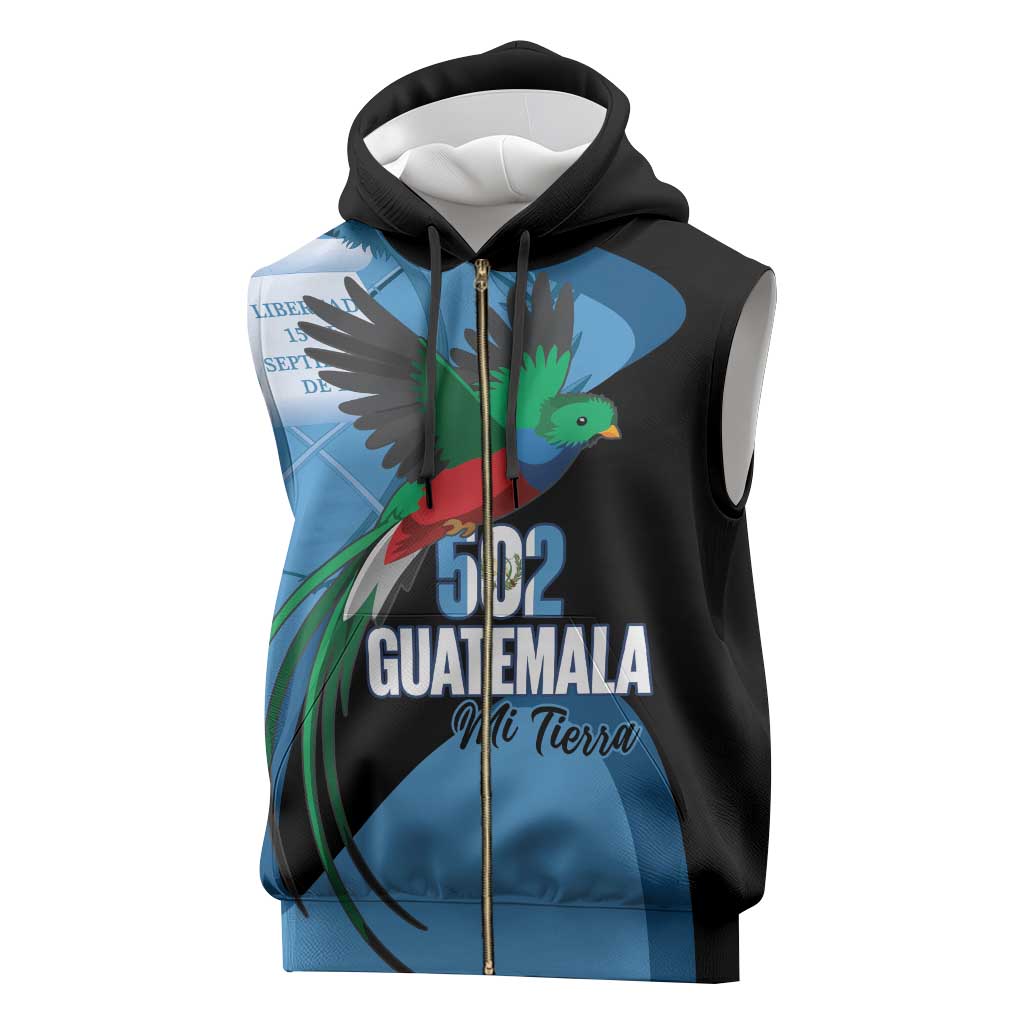Guatemala Independence Day Sleeveless Zip Hoodie 502 Mi Tierra Resplendent Quetzal - Wonder Print Shop