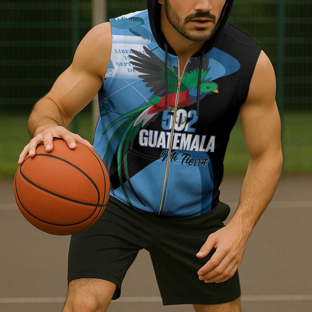 Guatemala Independence Day Sleeveless Zip Hoodie 502 Mi Tierra Resplendent Quetzal - Wonder Print Shop