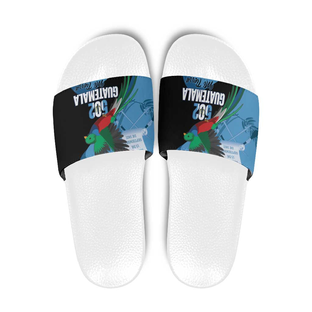 Guatemala Independence Day Slide Sandals 502 Mi Tierra Resplendent Quetzal - Wonder Print Shop
