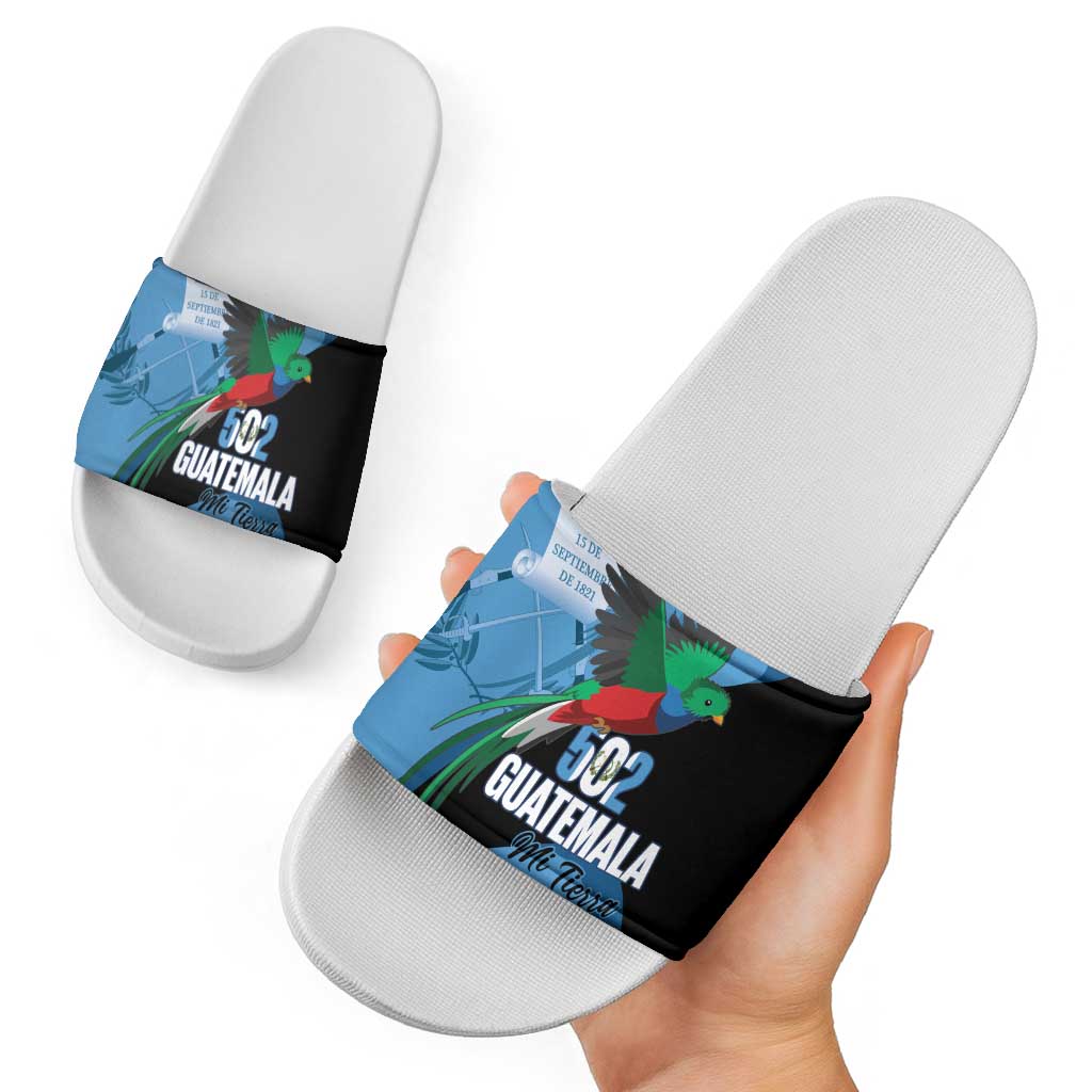 Guatemala Independence Day Slide Sandals 502 Mi Tierra Resplendent Quetzal - Wonder Print Shop