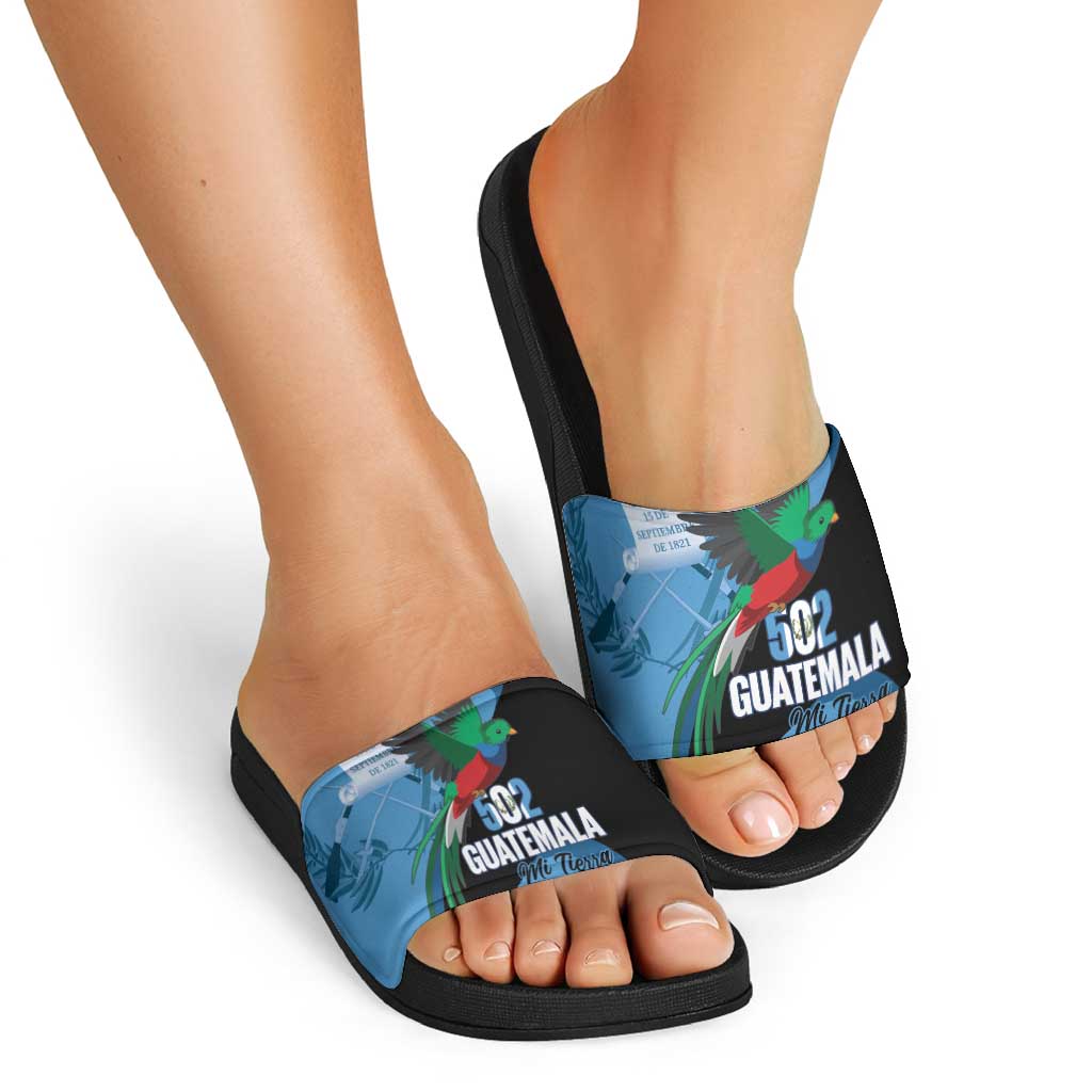 Guatemala Independence Day Slide Sandals 502 Mi Tierra Resplendent Quetzal - Wonder Print Shop