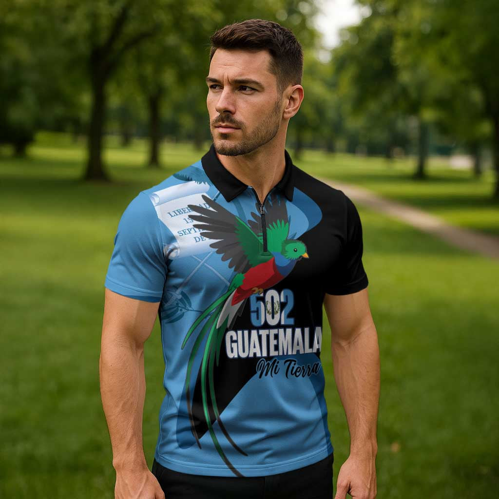Guatemala Independence Day Zipper Polo Shirt 502 Mi Tierra Resplendent Quetzal - Wonder Print Shop