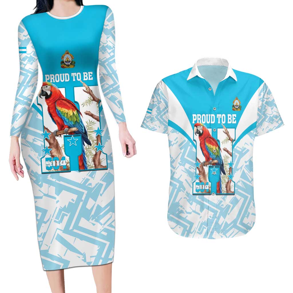 Honduras Independence Day Couples Matching Long Sleeve Bodycon Dress and Hawaiian Shirt 504 Proud Scarlet Macaw - Wonder Print Shop