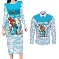 Honduras Independence Day Couples Matching Long Sleeve Bodycon Dress and Long Sleeve Button Shirt 504 Proud Scarlet Macaw - Wonder Print Shop