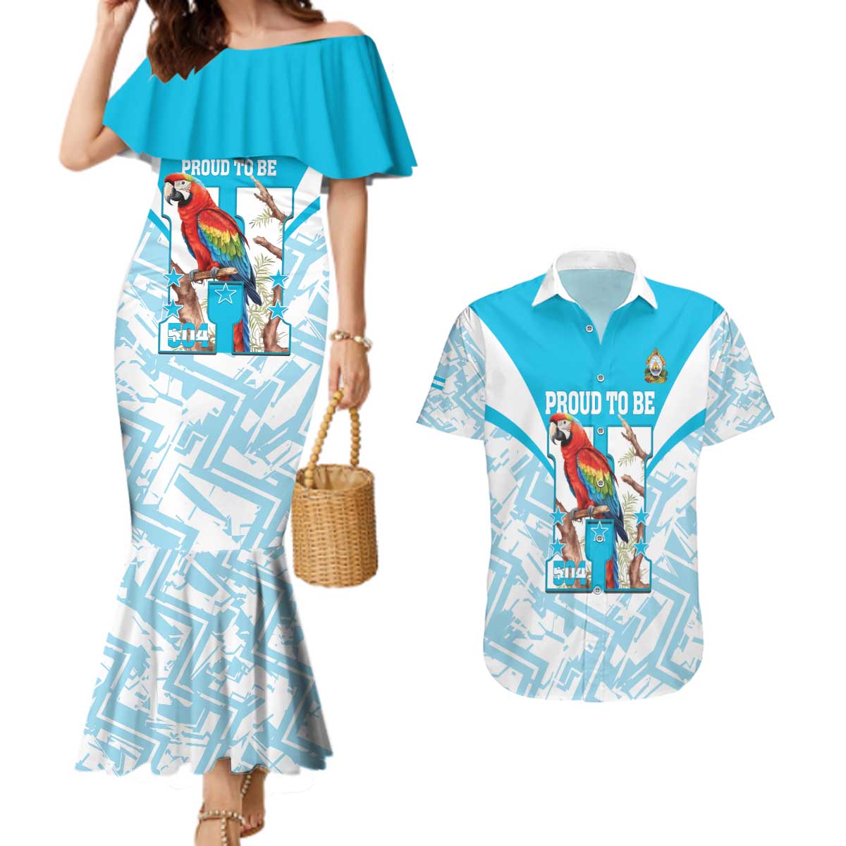 Honduras Independence Day Couples Matching Mermaid Dress and Hawaiian Shirt 504 Proud Scarlet Macaw - Wonder Print Shop
