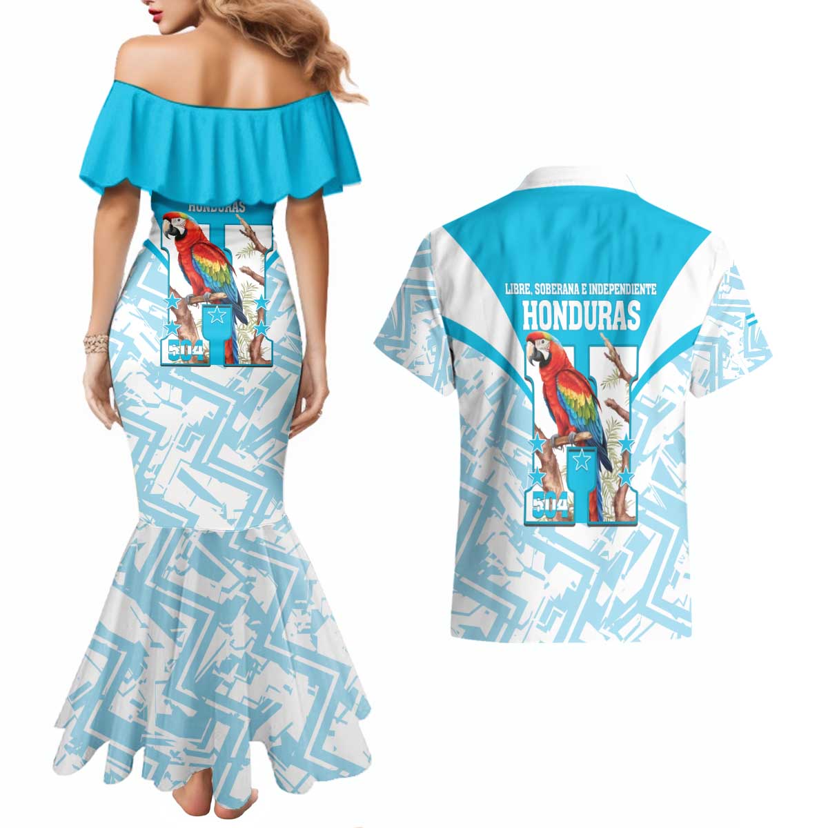 Honduras Independence Day Couples Matching Mermaid Dress and Hawaiian Shirt 504 Proud Scarlet Macaw - Wonder Print Shop