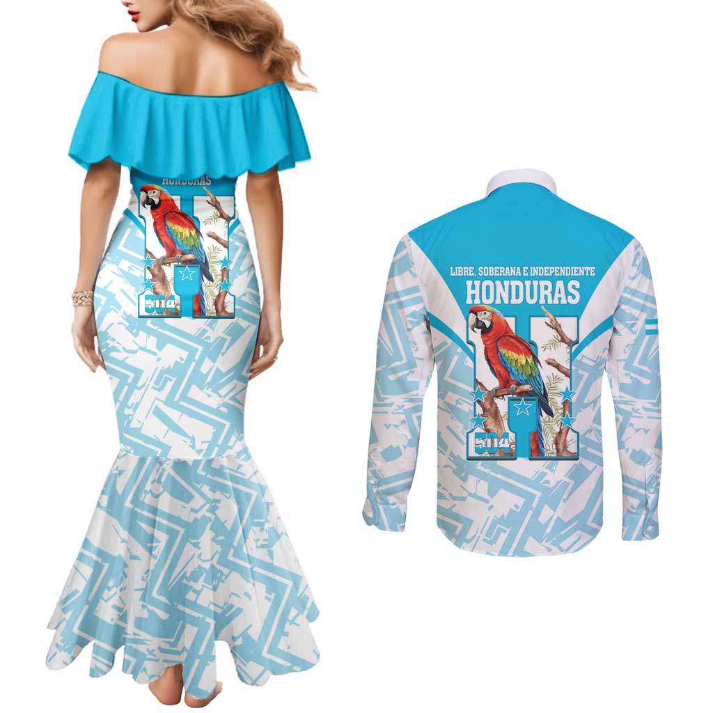 Honduras Independence Day Couples Matching Mermaid Dress and Long Sleeve Button Shirt 504 Proud Scarlet Macaw - Wonder Print Shop