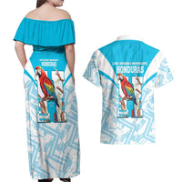Honduras Independence Day Couples Matching Off Shoulder Maxi Dress and Hawaiian Shirt 504 Proud Scarlet Macaw - Wonder Print Shop