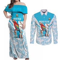Honduras Independence Day Couples Matching Off Shoulder Maxi Dress and Long Sleeve Button Shirt 504 Proud Scarlet Macaw - Wonder Print Shop