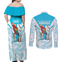 Honduras Independence Day Couples Matching Off Shoulder Maxi Dress and Long Sleeve Button Shirt 504 Proud Scarlet Macaw - Wonder Print Shop
