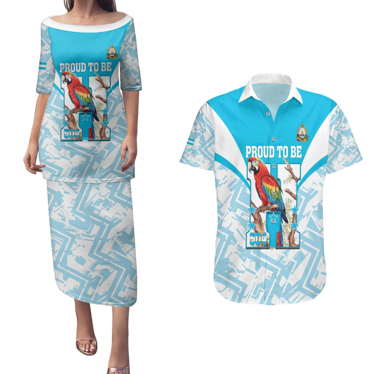 Honduras Independence Day Couples Matching Puletasi and Hawaiian Shirt 504 Proud Scarlet Macaw - Wonder Print Shop