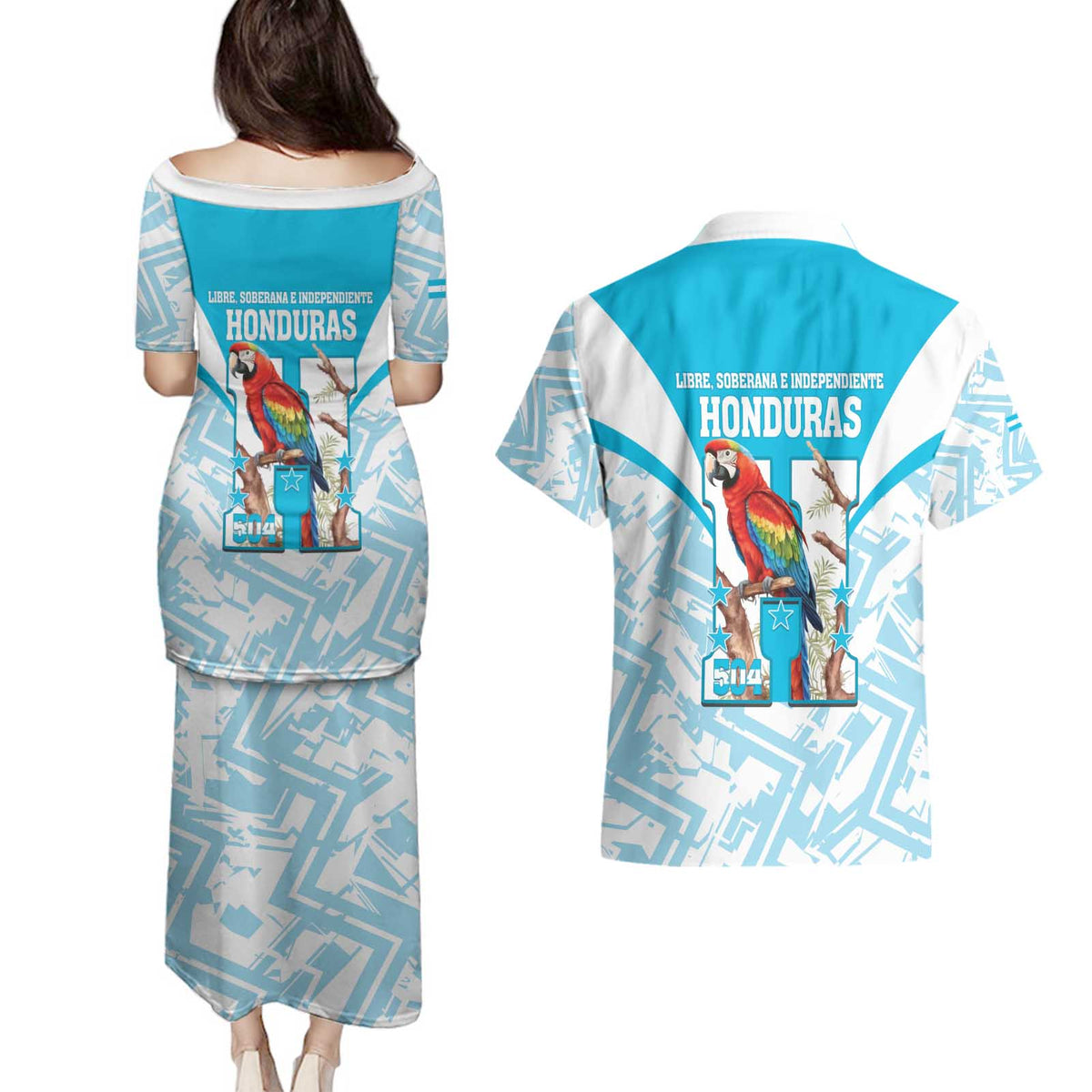 Honduras Independence Day Couples Matching Puletasi and Hawaiian Shirt 504 Proud Scarlet Macaw - Wonder Print Shop