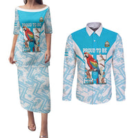 Honduras Independence Day Couples Matching Puletasi and Long Sleeve Button Shirt 504 Proud Scarlet Macaw - Wonder Print Shop