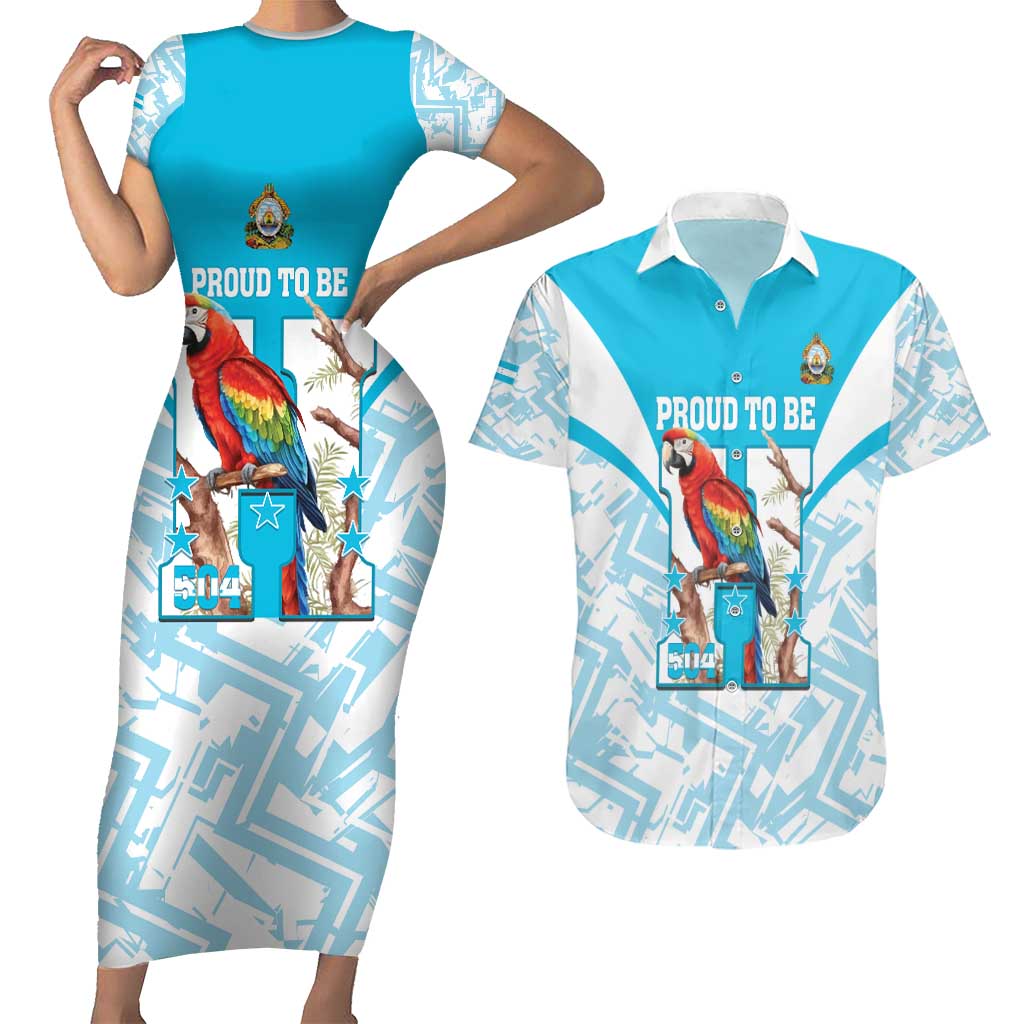 Honduras Independence Day Couples Matching Short Sleeve Bodycon Dress and Hawaiian Shirt 504 Proud Scarlet Macaw - Wonder Print Shop