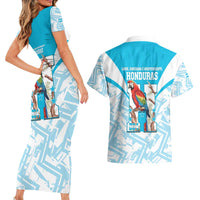 Honduras Independence Day Couples Matching Short Sleeve Bodycon Dress and Hawaiian Shirt 504 Proud Scarlet Macaw - Wonder Print Shop