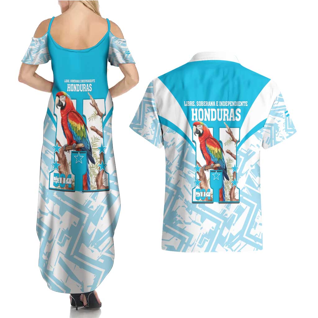 Honduras Independence Day Couples Matching Summer Maxi Dress and Hawaiian Shirt 504 Proud Scarlet Macaw - Wonder Print Shop