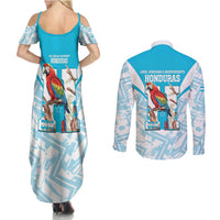 Honduras Independence Day Couples Matching Summer Maxi Dress and Long Sleeve Button Shirt 504 Proud Scarlet Macaw - Wonder Print Shop