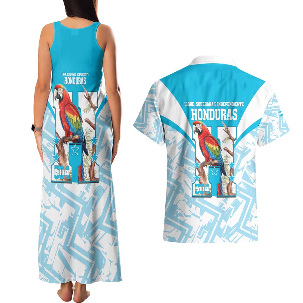 Honduras Independence Day Couples Matching Tank Maxi Dress and Hawaiian Shirt 504 Proud Scarlet Macaw - Wonder Print Shop