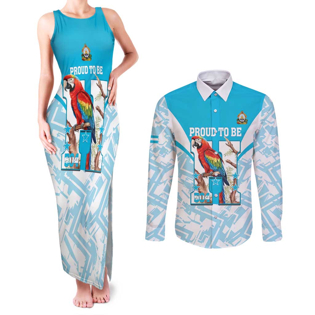 Honduras Independence Day Couples Matching Tank Maxi Dress and Long Sleeve Button Shirt 504 Proud Scarlet Macaw - Wonder Print Shop