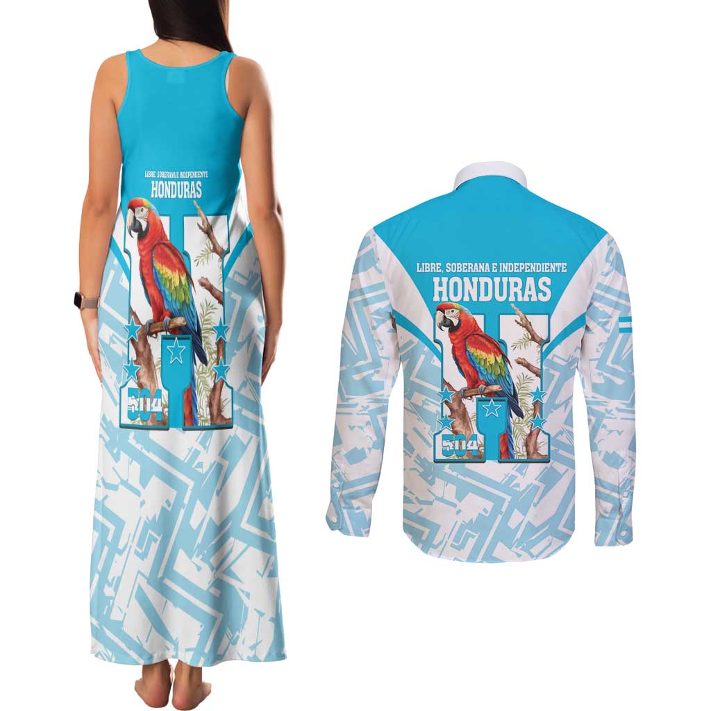 Honduras Independence Day Couples Matching Tank Maxi Dress and Long Sleeve Button Shirt 504 Proud Scarlet Macaw - Wonder Print Shop