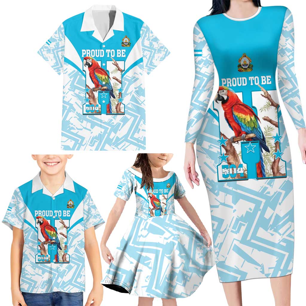 Honduras Independence Day Family Matching Long Sleeve Bodycon Dress and Hawaiian Shirt 504 Proud Scarlet Macaw - Wonder Print Shop