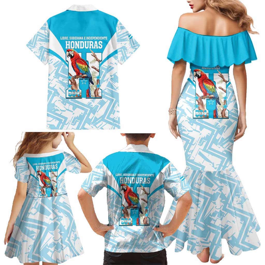 Honduras Independence Day Family Matching Mermaid Dress and Hawaiian Shirt 504 Proud Scarlet Macaw - Wonder Print Shop