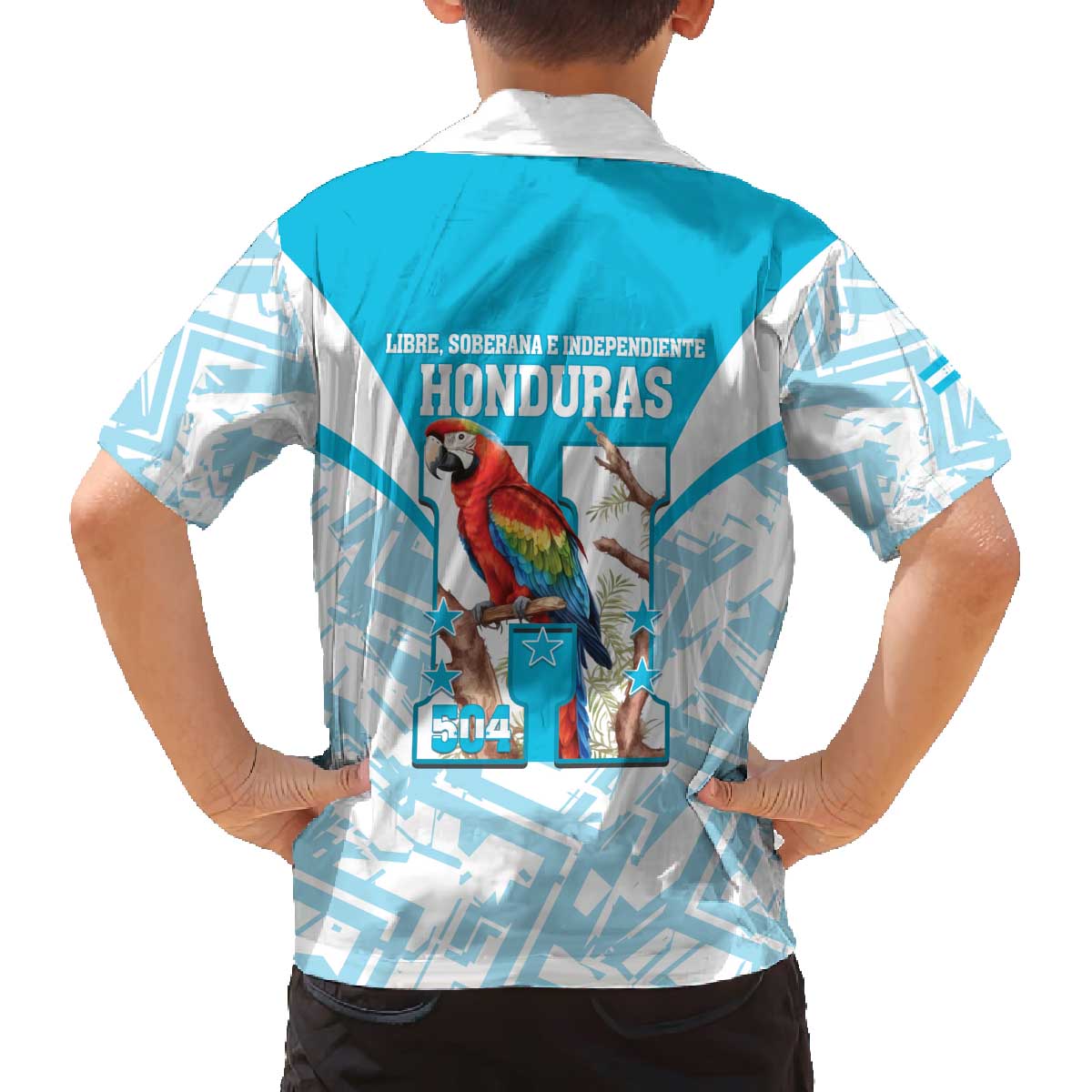 Honduras Independence Day Family Matching Off The Shoulder Long Sleeve Dress and Hawaiian Shirt 504 Proud Scarlet Macaw - Wonder Print Shop