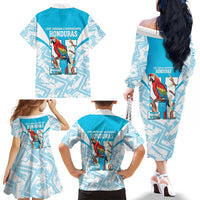 Honduras Independence Day Family Matching Off The Shoulder Long Sleeve Dress and Hawaiian Shirt 504 Proud Scarlet Macaw - Wonder Print Shop