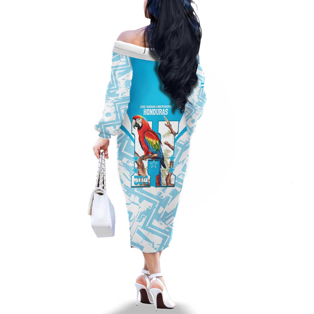 Honduras Independence Day Family Matching Off The Shoulder Long Sleeve Dress and Hawaiian Shirt 504 Proud Scarlet Macaw - Wonder Print Shop