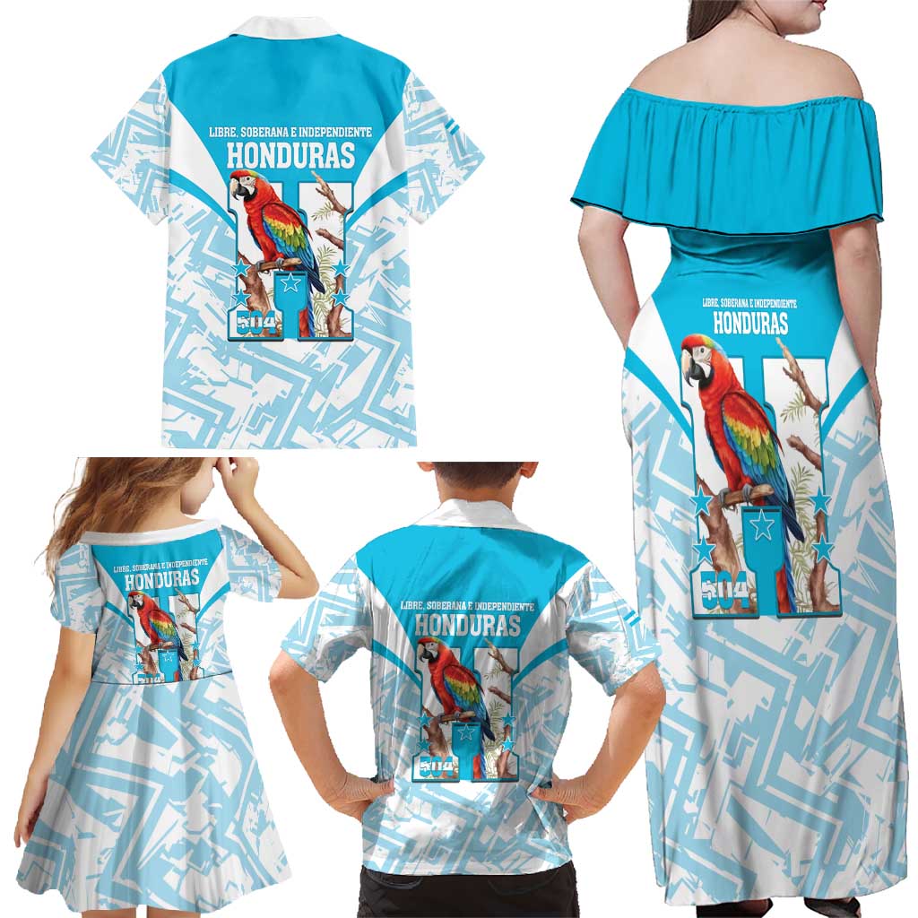 Honduras Independence Day Family Matching Off Shoulder Maxi Dress and Hawaiian Shirt 504 Proud Scarlet Macaw - Wonder Print Shop