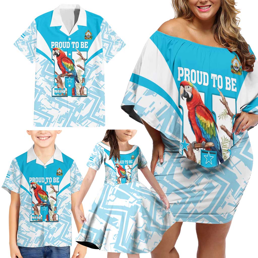Honduras Independence Day Family Matching Off Shoulder Short Dress and Hawaiian Shirt 504 Proud Scarlet Macaw - Wonder Print Shop