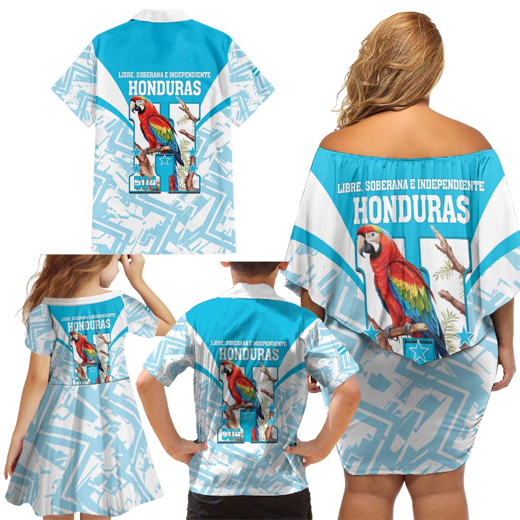 Honduras Independence Day Family Matching Off Shoulder Short Dress and Hawaiian Shirt 504 Proud Scarlet Macaw - Wonder Print Shop