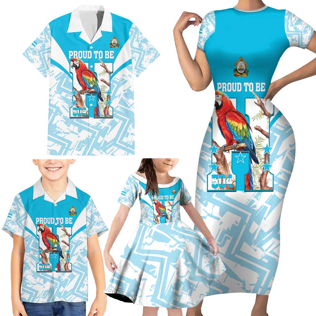 Honduras Independence Day Family Matching Short Sleeve Bodycon Dress and Hawaiian Shirt 504 Proud Scarlet Macaw - Wonder Print Shop