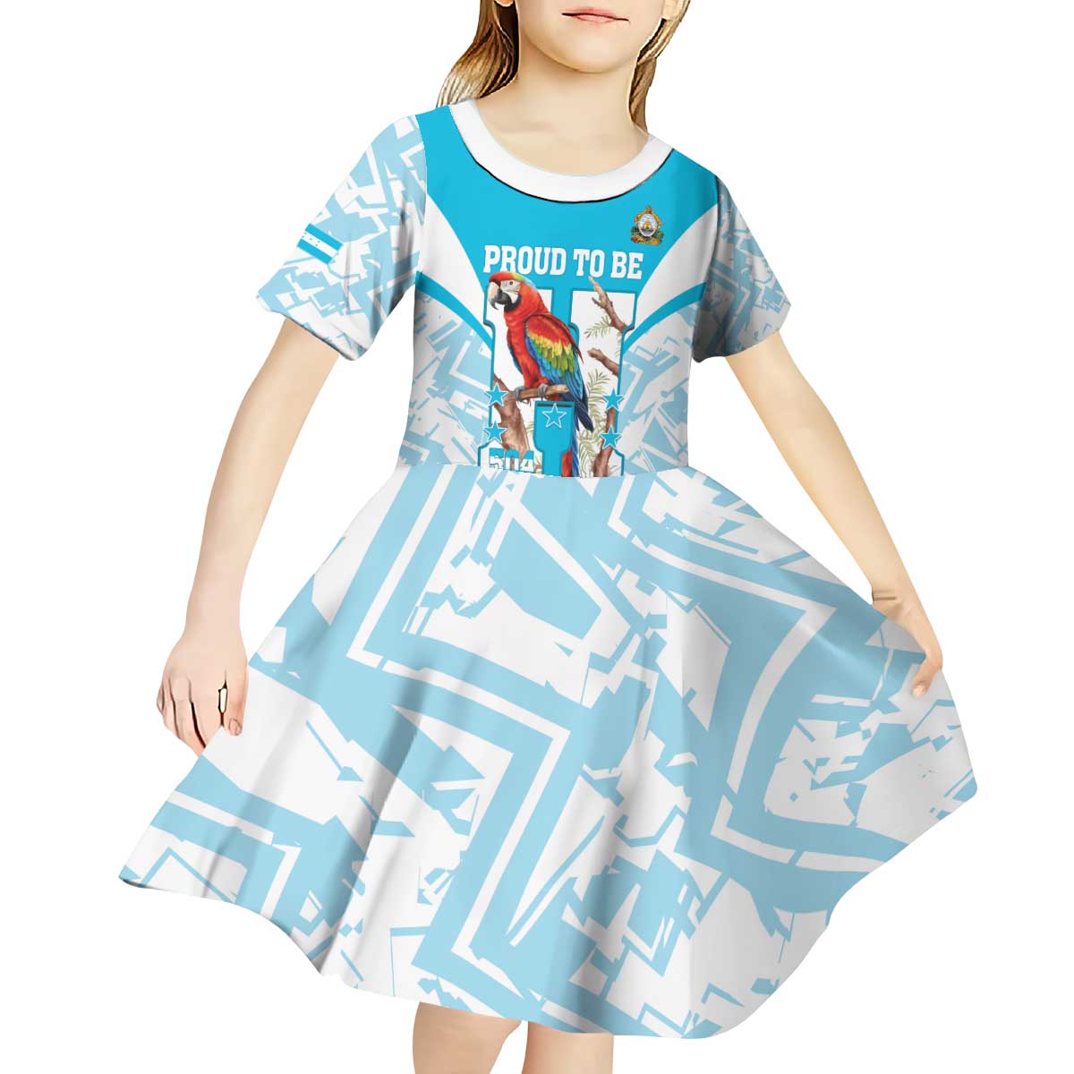 Honduras Independence Day Kid Short Sleeve Dress 504 Proud Scarlet Macaw - Wonder Print Shop