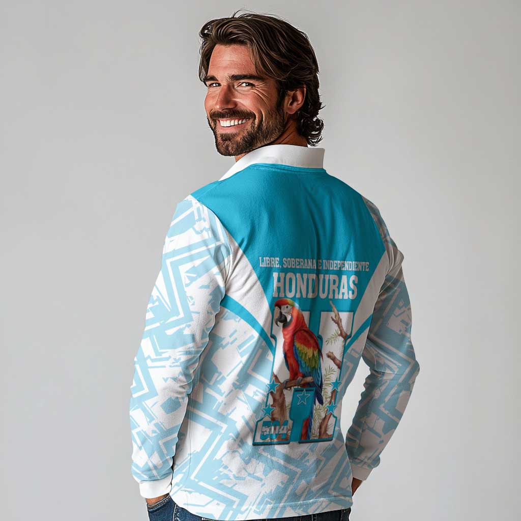 Honduras Independence Day Long Sleeve Polo Shirt 504 Proud Scarlet Macaw - Wonder Print Shop