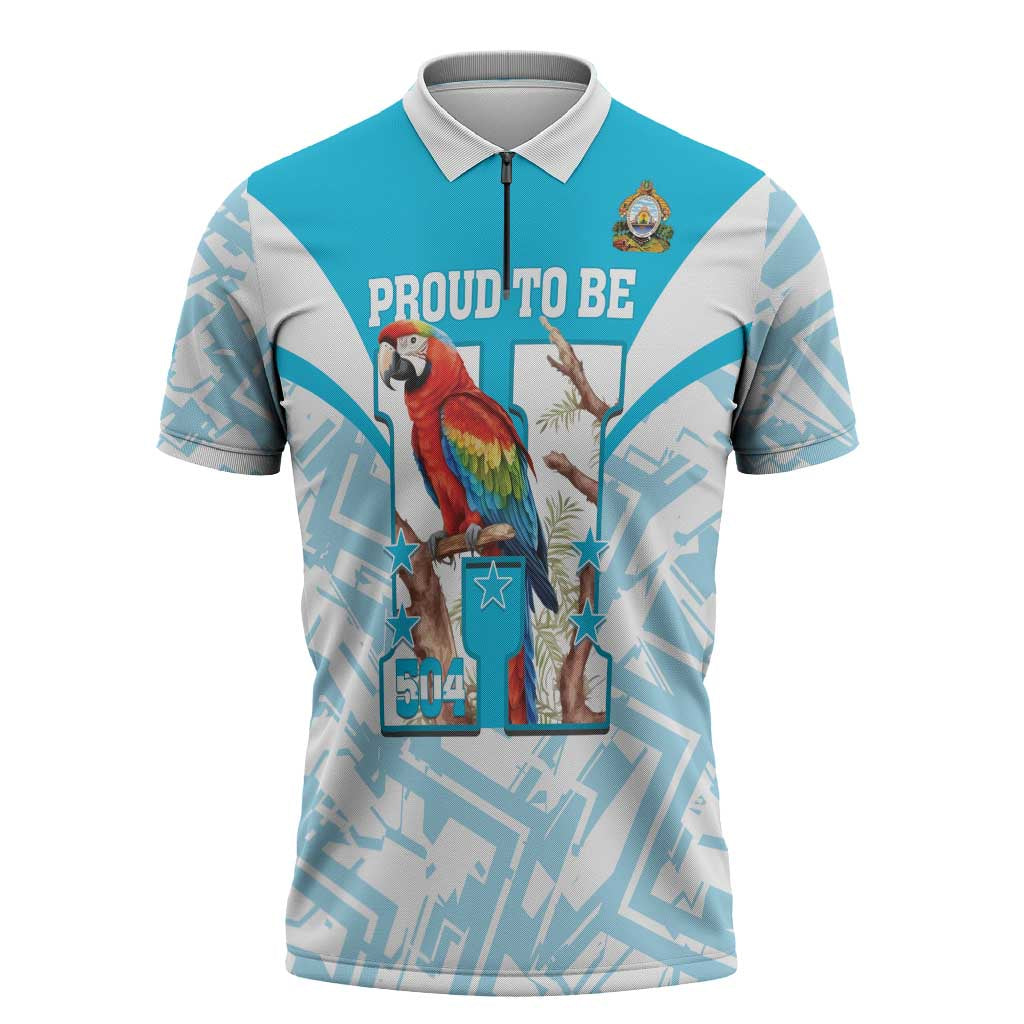 Honduras Independence Day Zipper Polo Shirt 504 Proud Scarlet Macaw - Wonder Print Shop