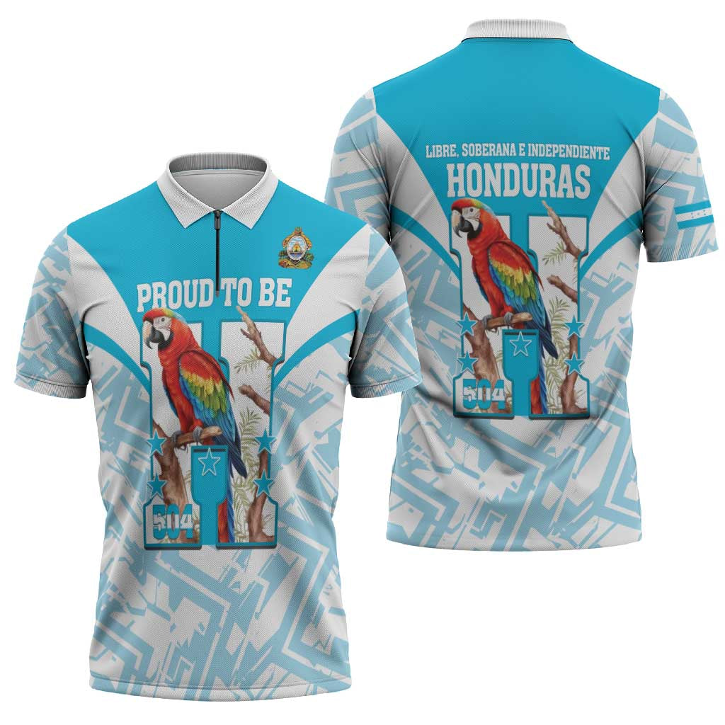 Honduras Independence Day Zipper Polo Shirt 504 Proud Scarlet Macaw - Wonder Print Shop