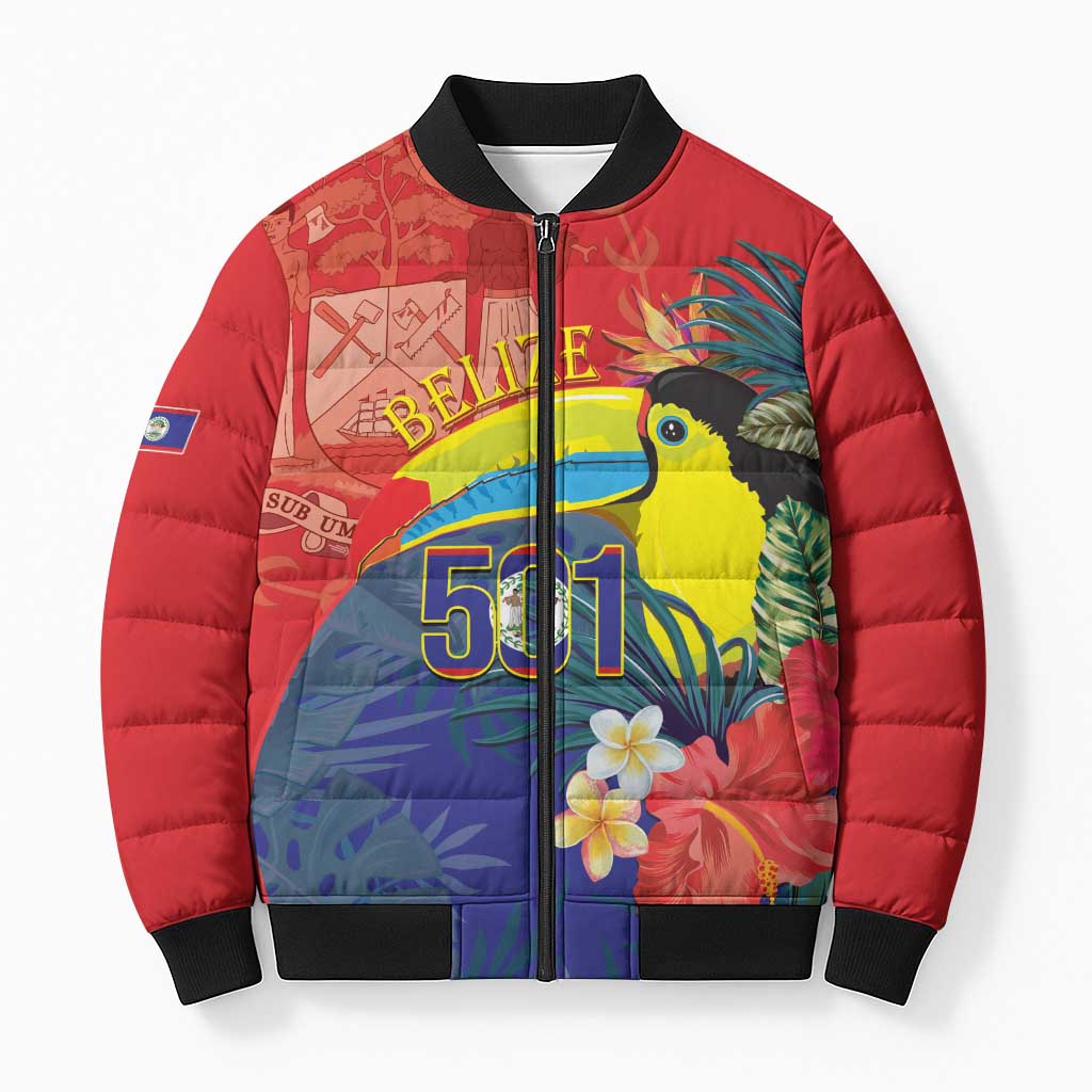 Belize Independence Day Bomber Puffer Jacket 501 Proud Keel Billed Toucan Tropical - Wonder Print Shop