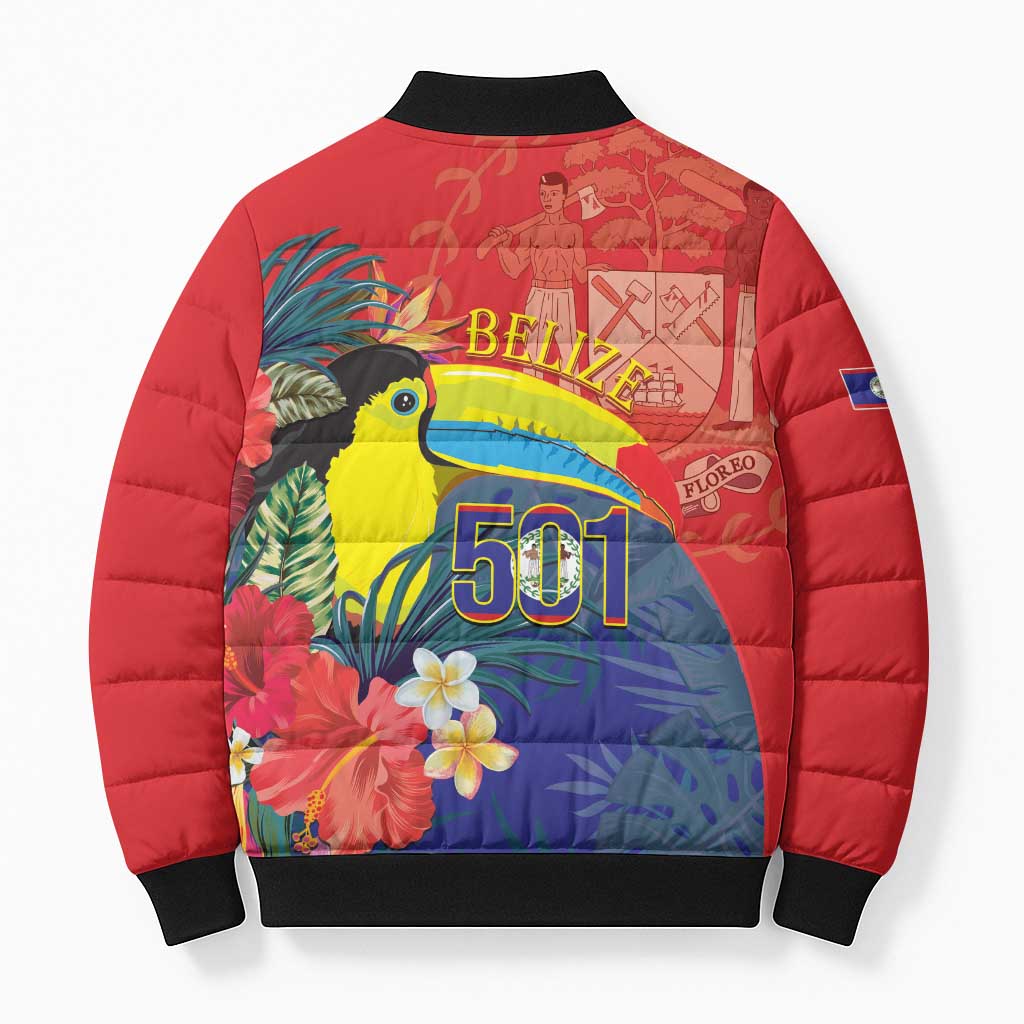 Belize Independence Day Bomber Puffer Jacket 501 Proud Keel Billed Toucan Tropical - Wonder Print Shop
